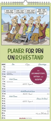 Planer für den Unruhestand 2026 - Familien-Planer 19,5x45 cm - mit lustigen Cartoons - Humor-Kalender - Wandplaner - Alpha Edition