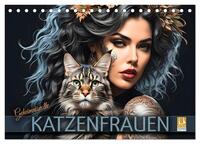 Geheimnisvolle Katzenfrauen (Tischkalender 2025 DIN A5 quer), CALVENDO Monatskalender