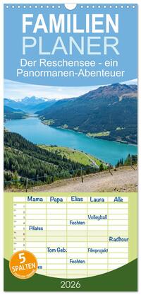 Familienplaner 2026 - Der Reschensee - ein Panormanen-Abenteuer mit 5 Spalten (Wandkalender, 21 x 45 cm) CALVENDO