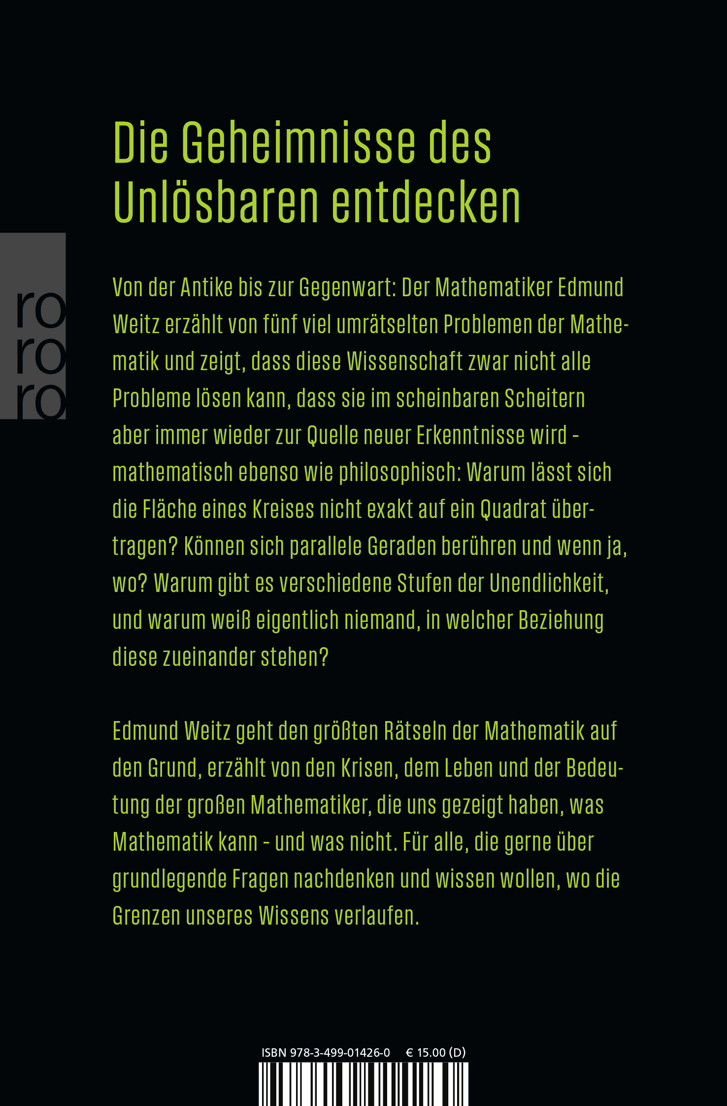 Rückseitencover Fünf unlösbare Rätsel der Mathematik