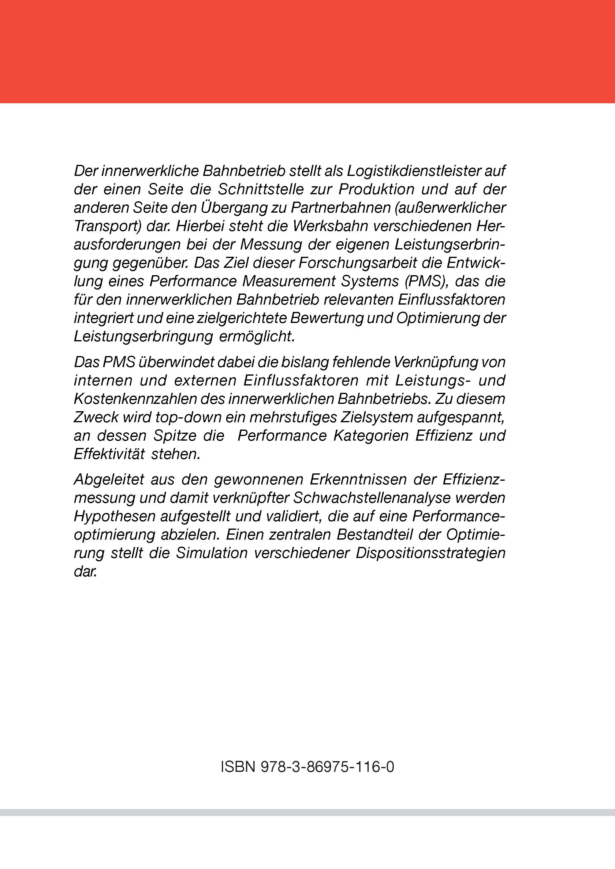 Rückseitencover Messung und Optimierung der Lieferperformance im innerwerklichen Bahnbetrieb am Beispiel der Stahlindustrie