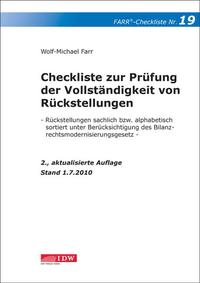 Vorderes Coverbild Checkliste 19 zur Prüfung der Vollständigkeit von Rückstellungen