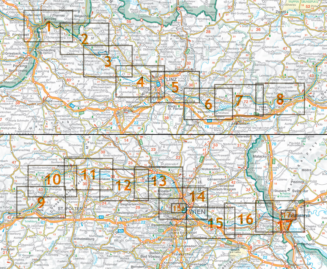 Donauradweg, Passau - Wien - Bratislava, Radatlas 1:125.000