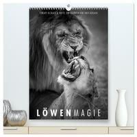 FineArt in Black and White: Löwenmagie (hochwertiger Premium Wandkalender 2025 DIN A2 hoch), Kunstdruck in Hochglanz